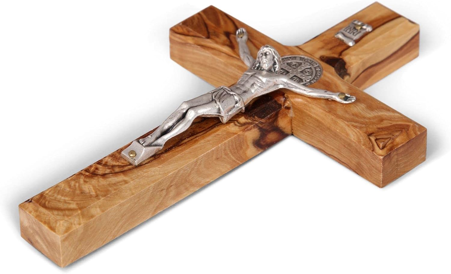 St Benedict Wooden Wall Cross in Olive Wood from Bethlehem