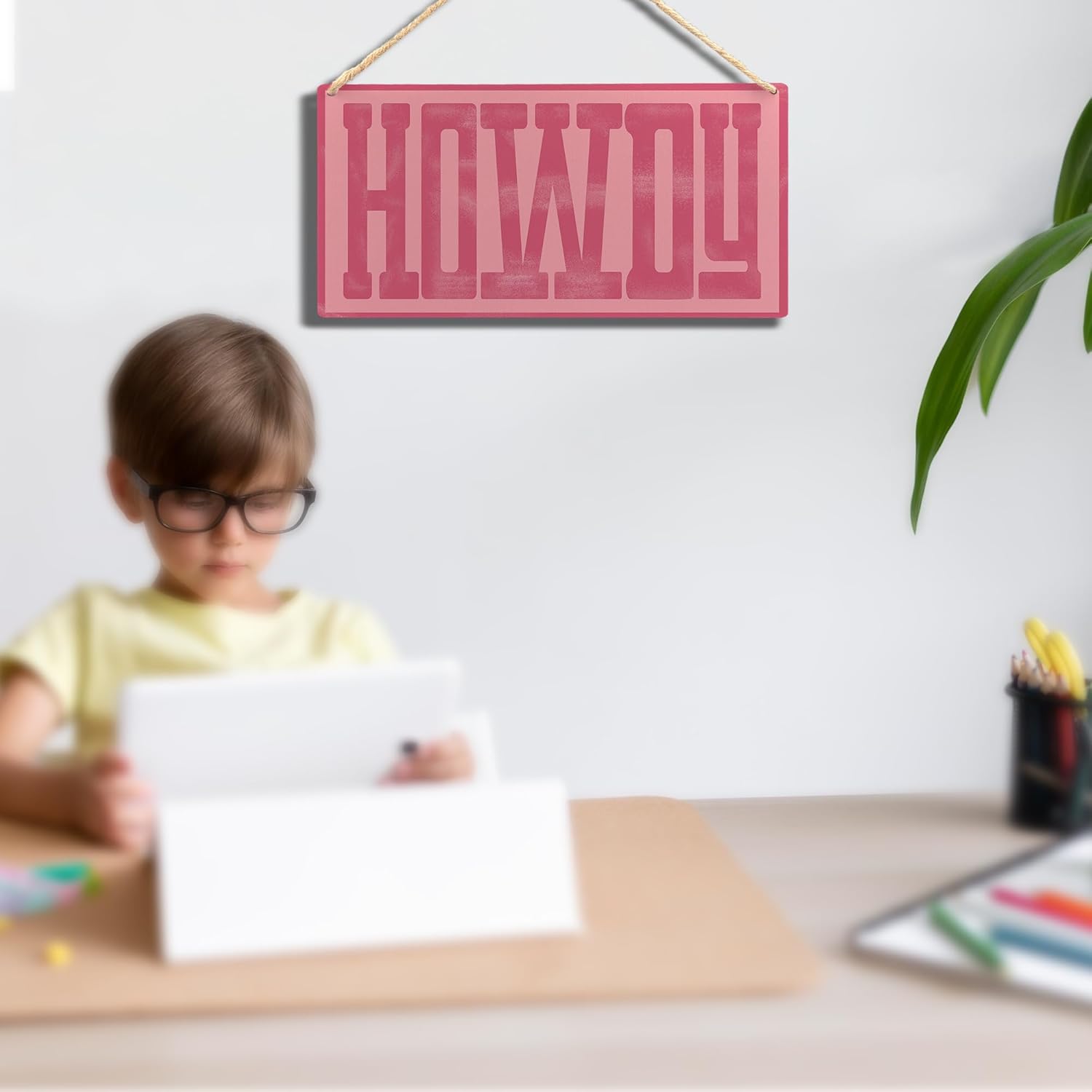 Howdy Sign - Preppy Hot Pink Cowgirl Wall Decor