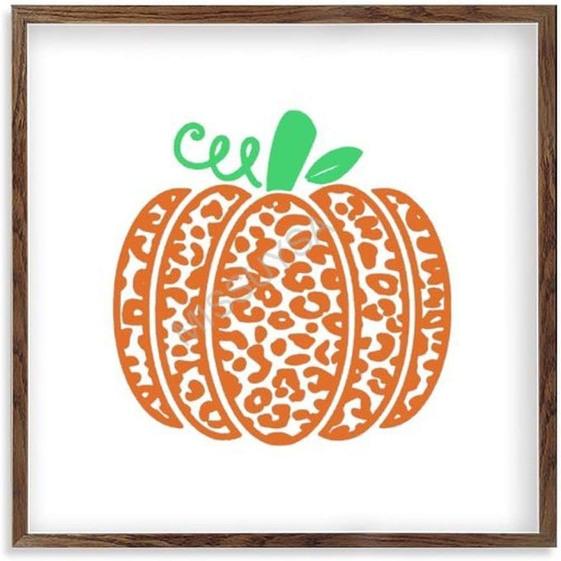 Cheetah Print Pumpkin Wood Frame Wall Decor 7x7