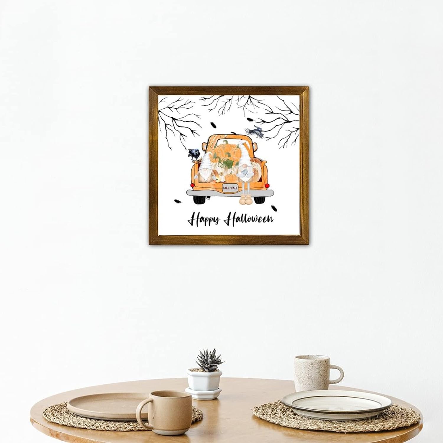 Happy Halloween Wooden Sign with Pumpkin Gnome
