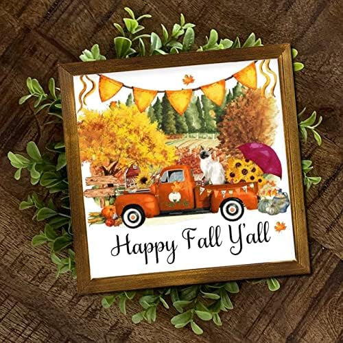 Happy Fall Yall Cat Orange Truck Wood Framed Sign