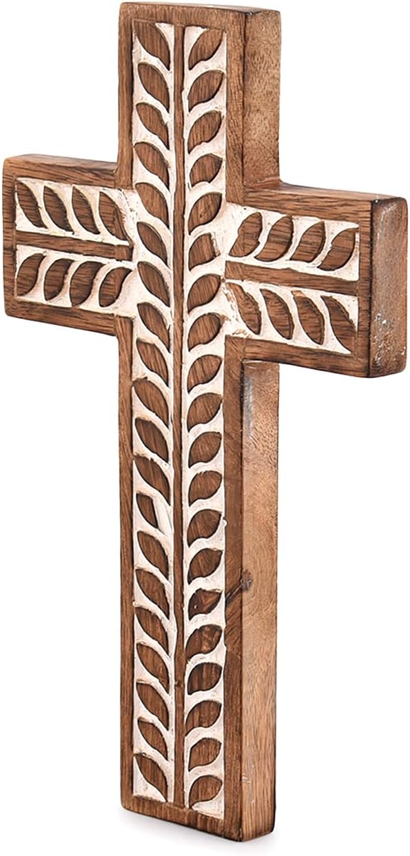 NIRMAN Mango Wood Religious Cross Wall Hanging Decor