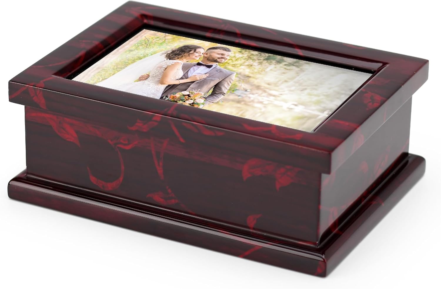 Modern 4x6 Photo Frame Musical Jewelry Box with Floral Motifs