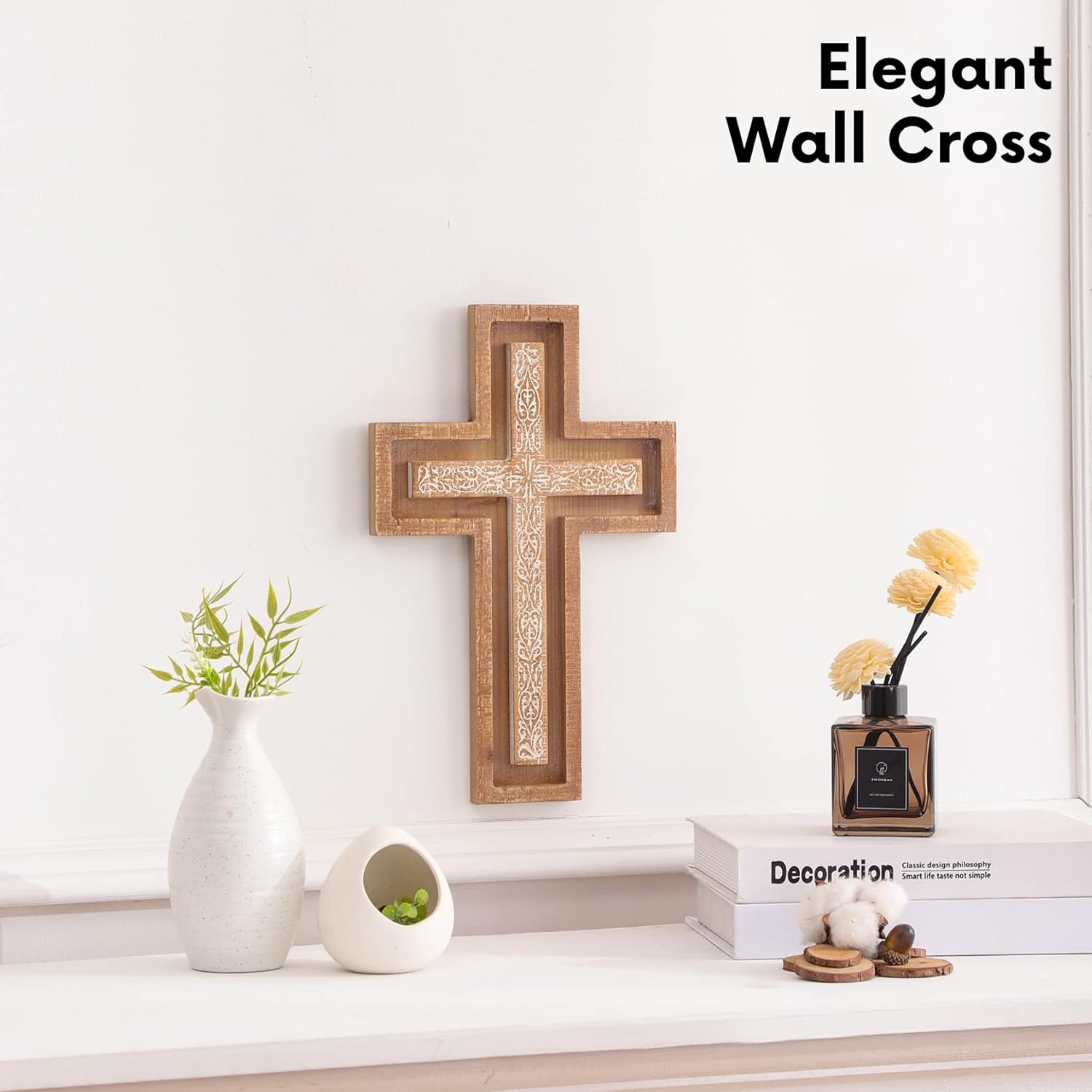 Baysbai Modern Wooden Wall Cross Decor