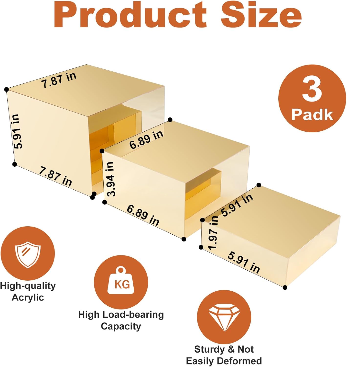 3 Pcs Gold Buffet Risers Acrylic Display Stands