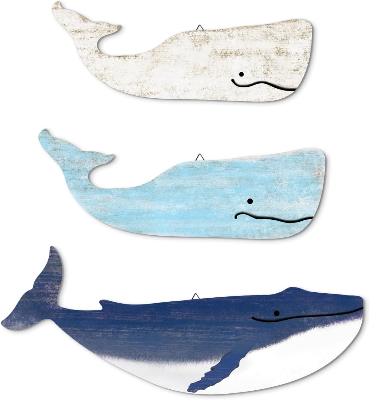 Putuo Decor 3 Piece Blue and White Whale Wall Sculptures
