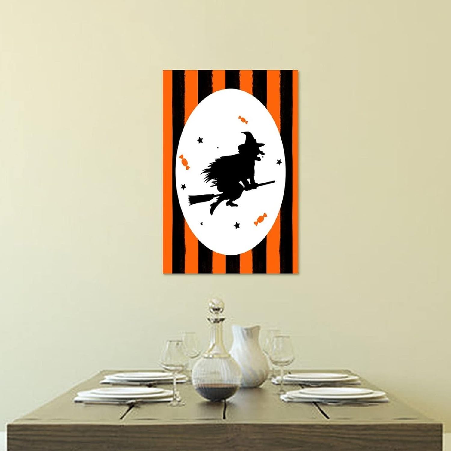 Wooden Halloween Sign with Orange Black Pumpkins Cat Witch