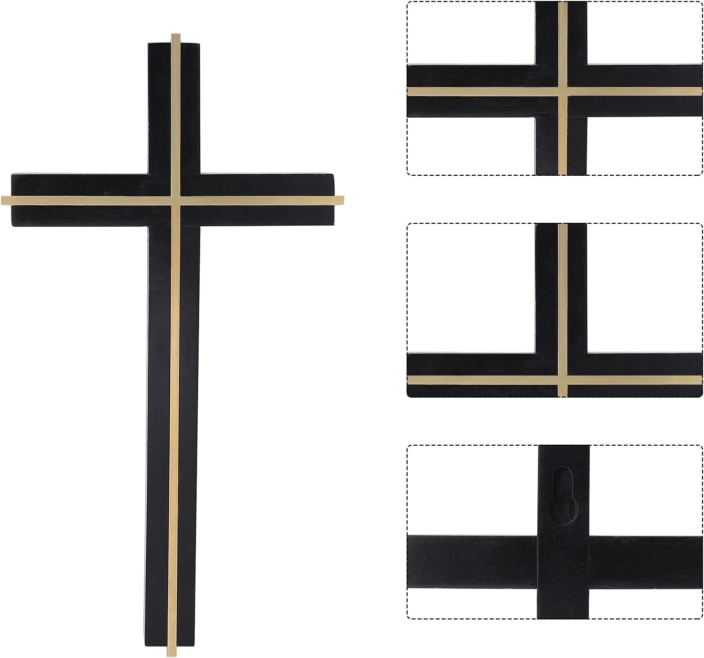 VINETEN Wall Cross Catholic Black Wood and Metal Alloy Decor
