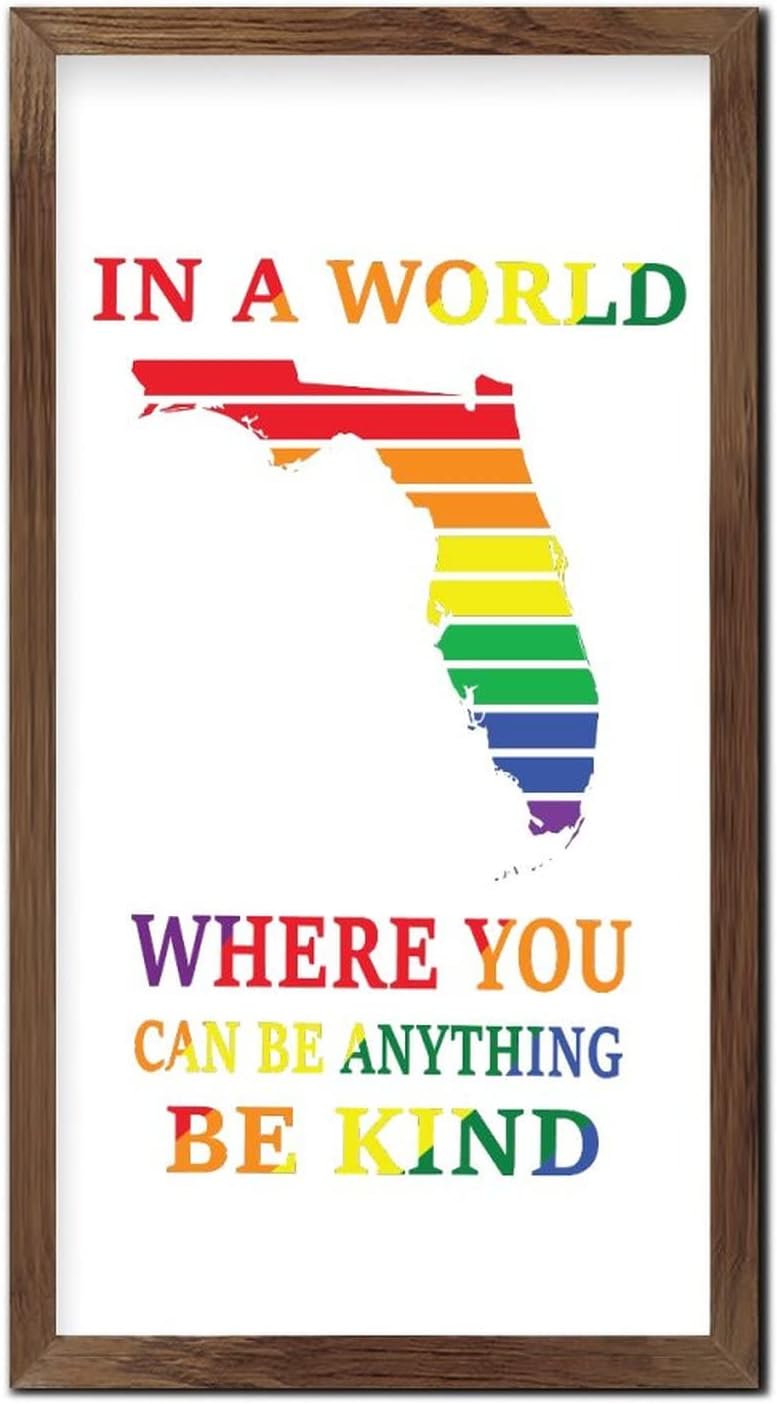 Rainbow Florida Map Wooden Wall Sign Farmhouse LGBTQ Decor