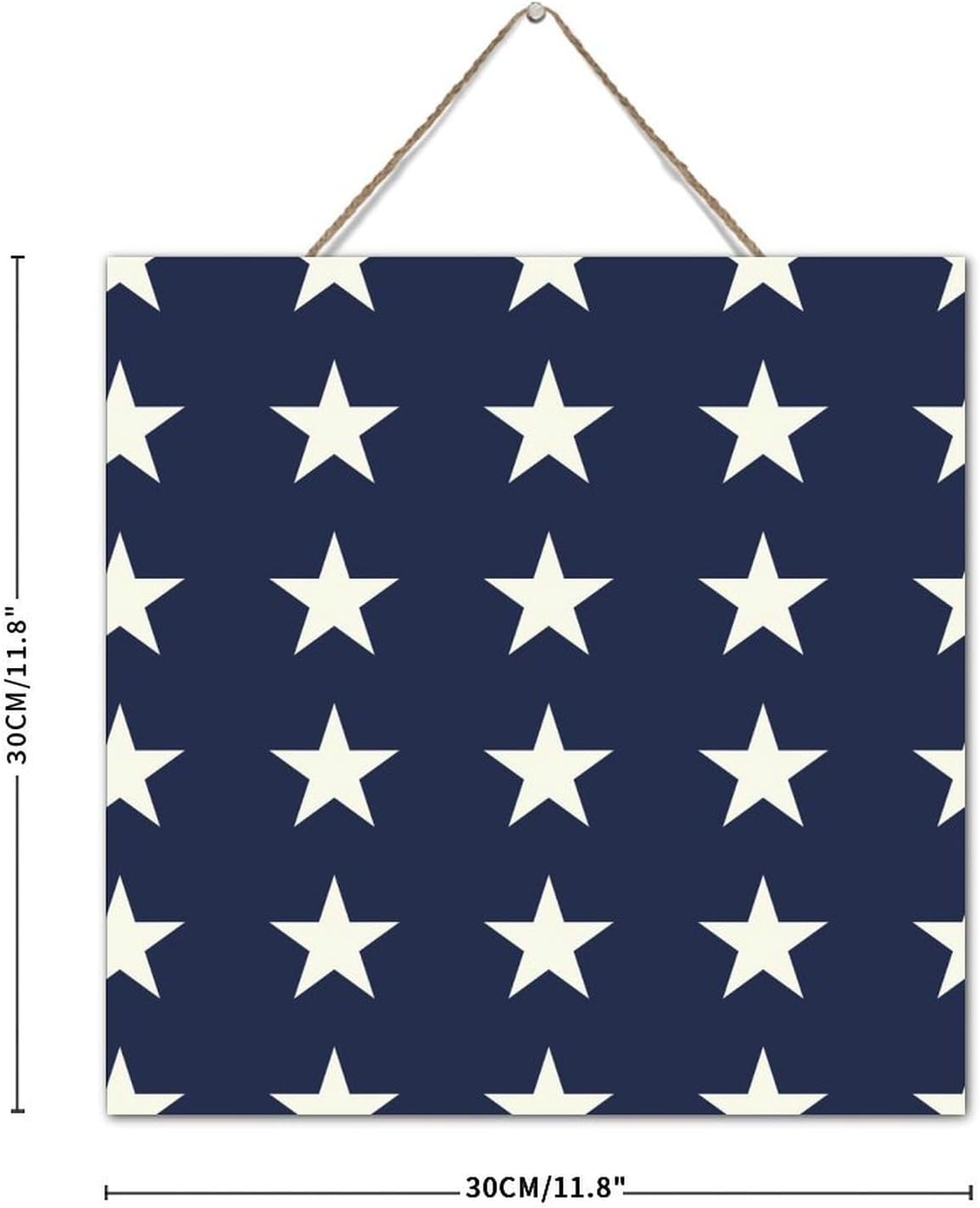 White And Blue Star 4th of July Wood Wall Sign 12x12 Inch