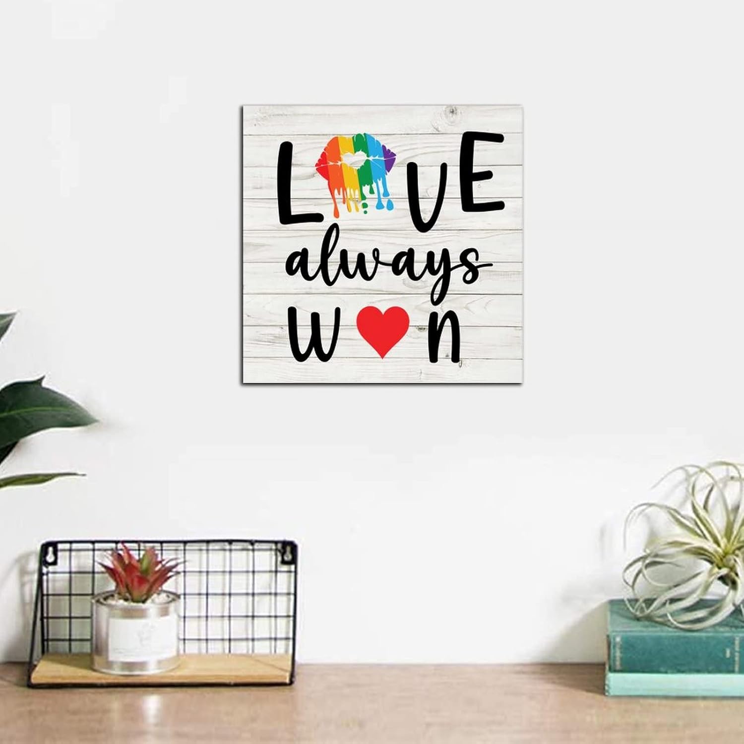Love Always Win Wood Signs 6x6 Rainbow Wall Art