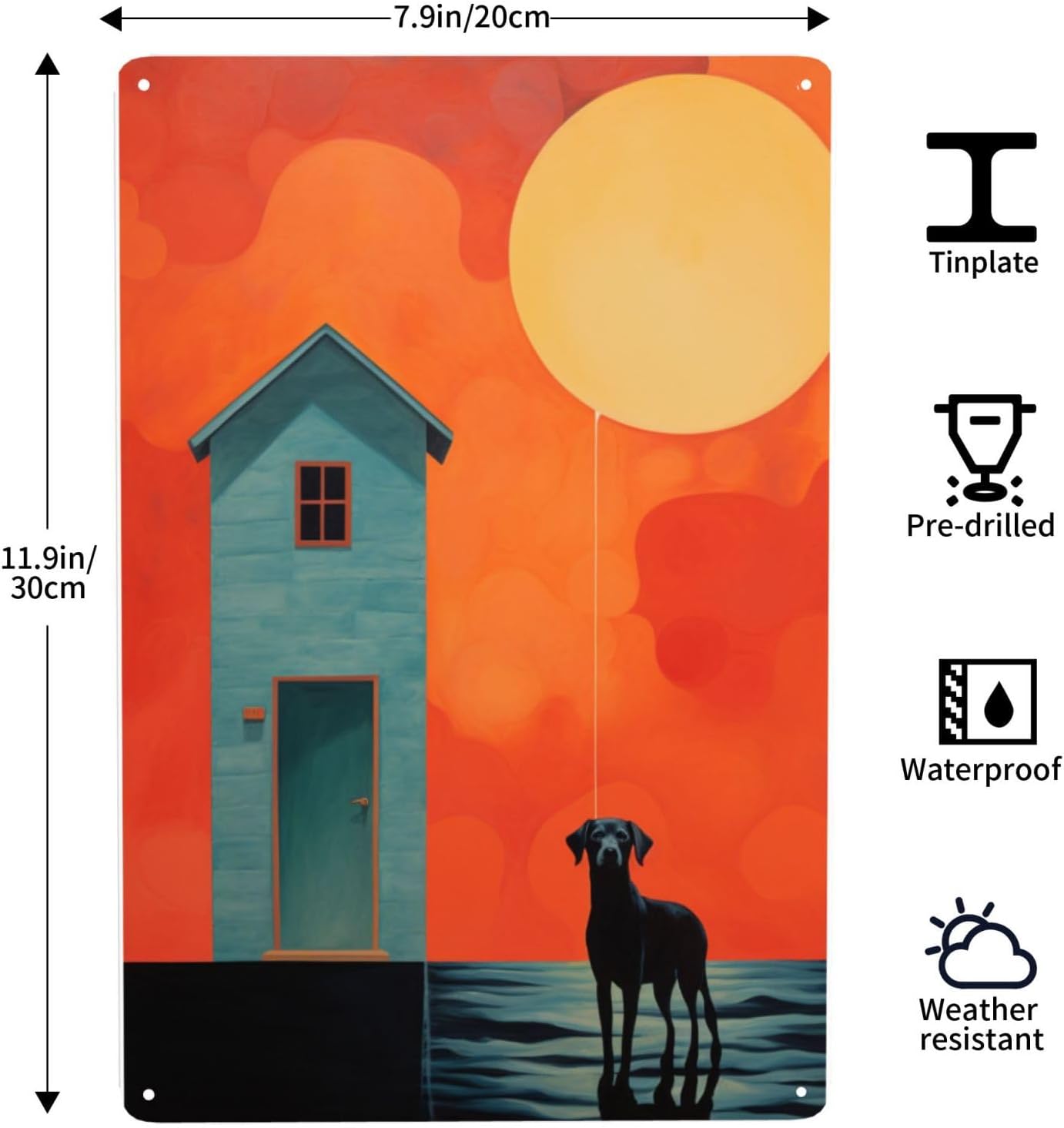 Solar Serenity Modern Dog House Wall Art Decor Tin Sign