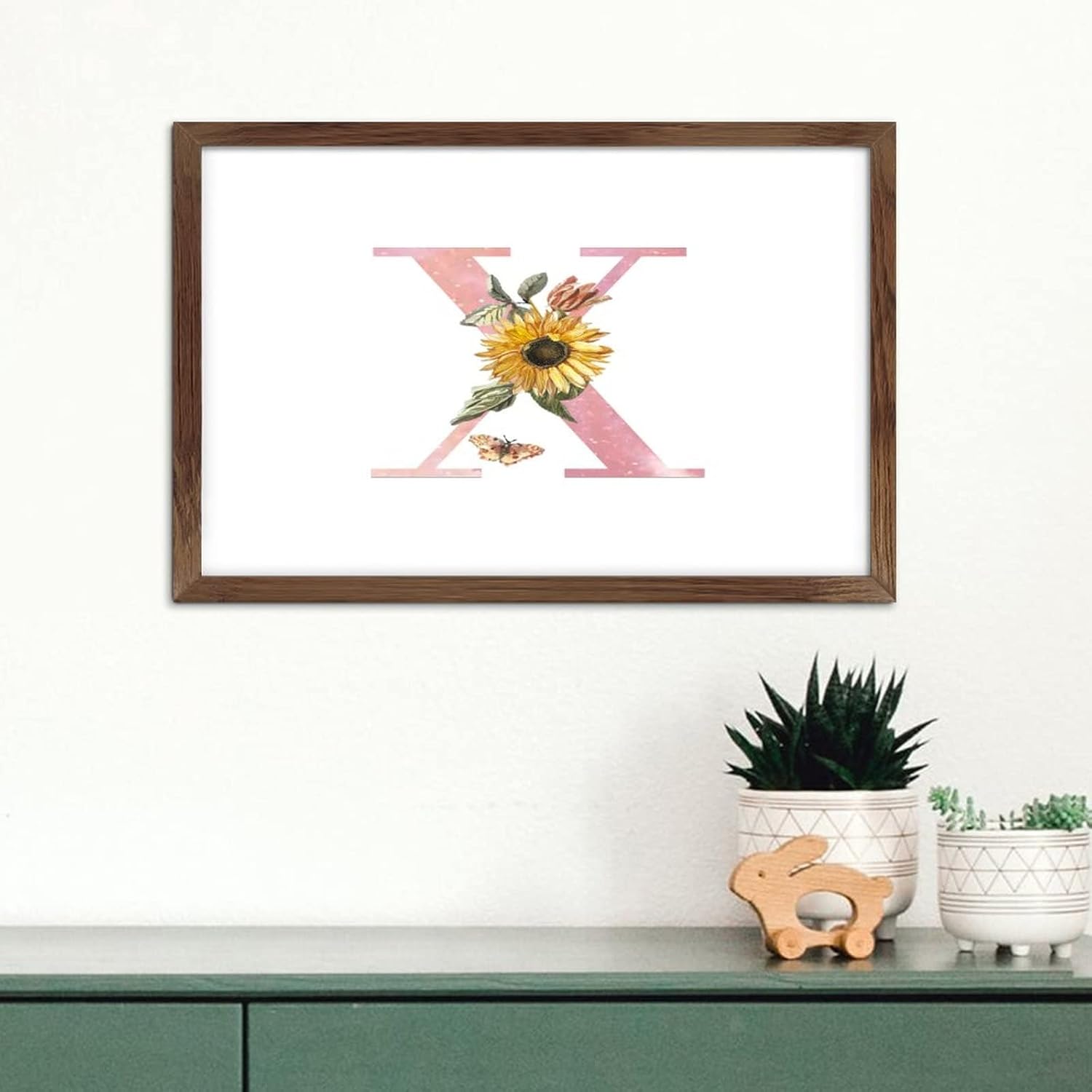 Pink Monogram Initial Letter X Framed Wood Sign Wall Decor