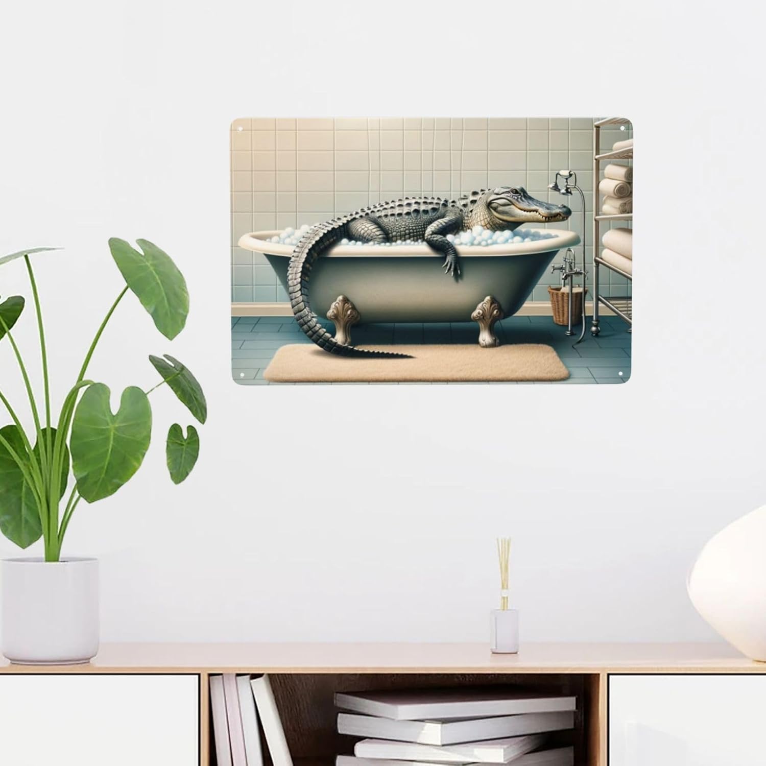 Quirky Alligator Bath Time Wall Art Decor