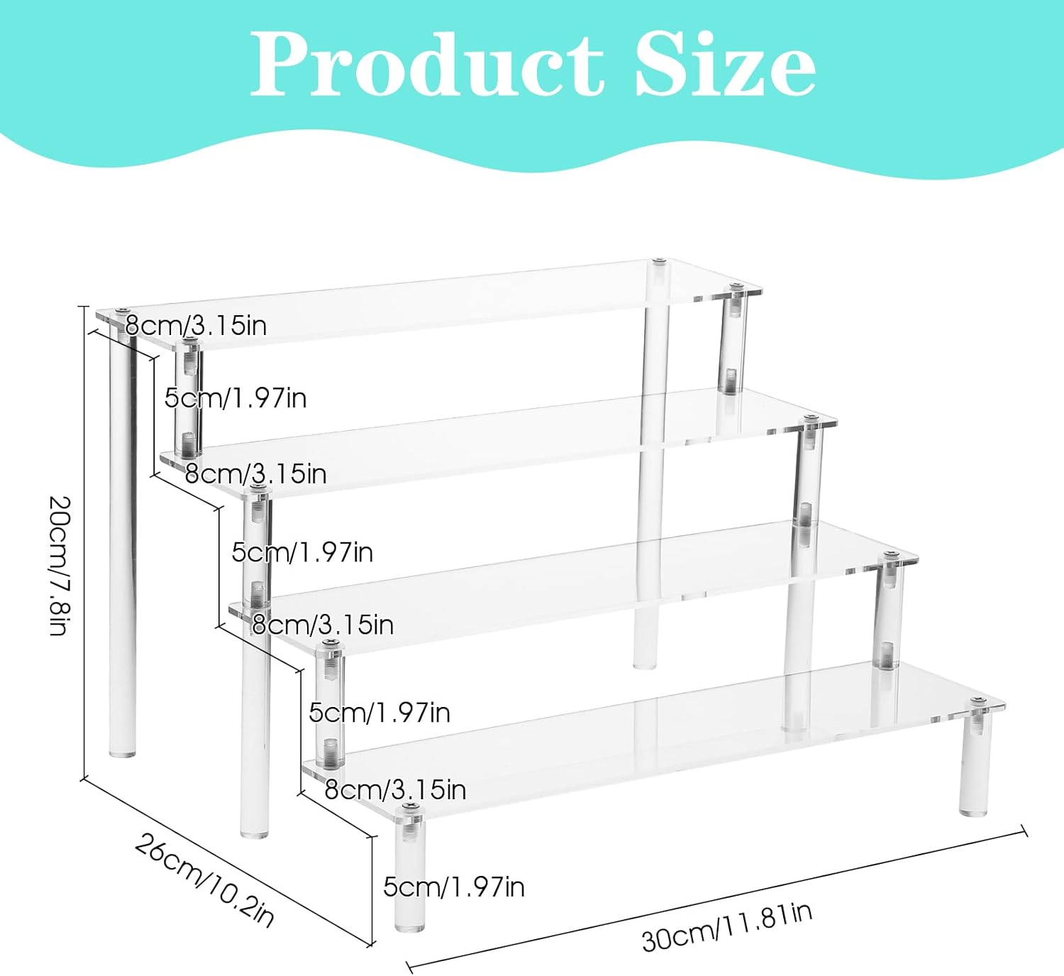 2 Pack 4 Tier Acrylic Display Risers for Organizing and Showcasing