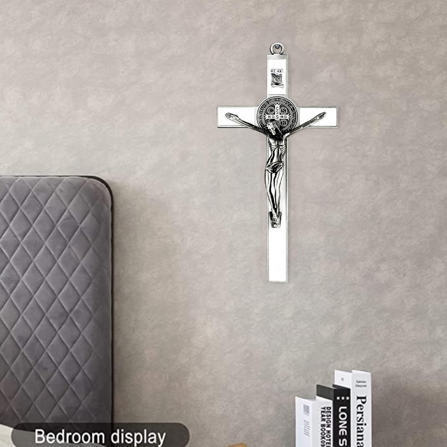 VINETEN Silver Enamel Crucifix Wall Cross - 8 Inch Spiritual Art
