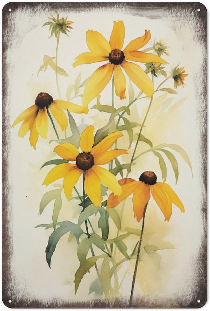 WUERD Black Eyed Susan Wall Art 8x12 Inch Metal Sign