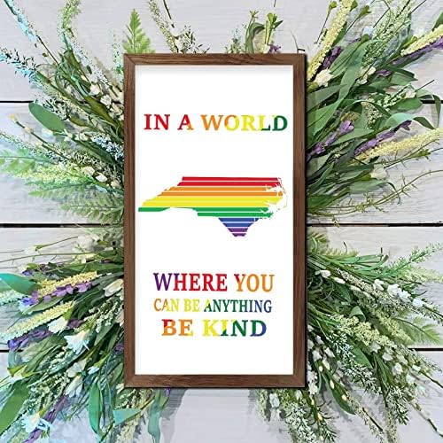 Rainbow NC Map Framed Wood Welcome Sign Farmhouse Decor
