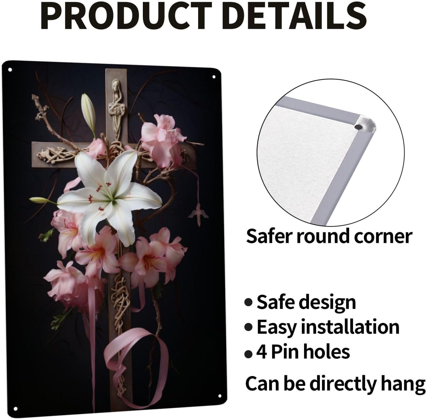 Serene Lily Cross Metal Wall Decor Tin Sign