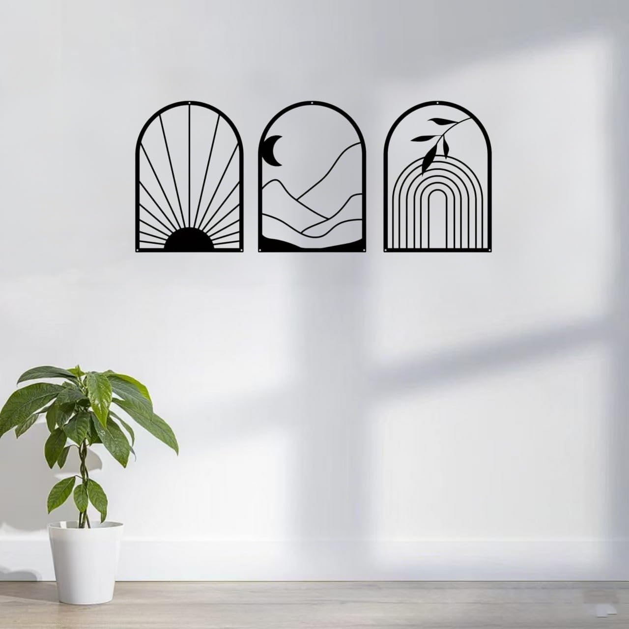 GSANMU Metal Wall Art Set - 3 pcs Minimalist Line Sculptures