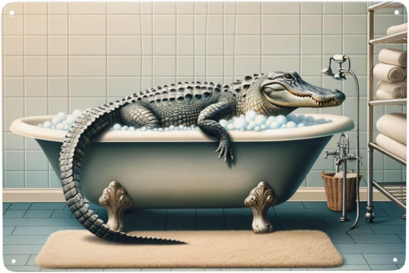 Quirky Alligator Bath Time Wall Art Decor