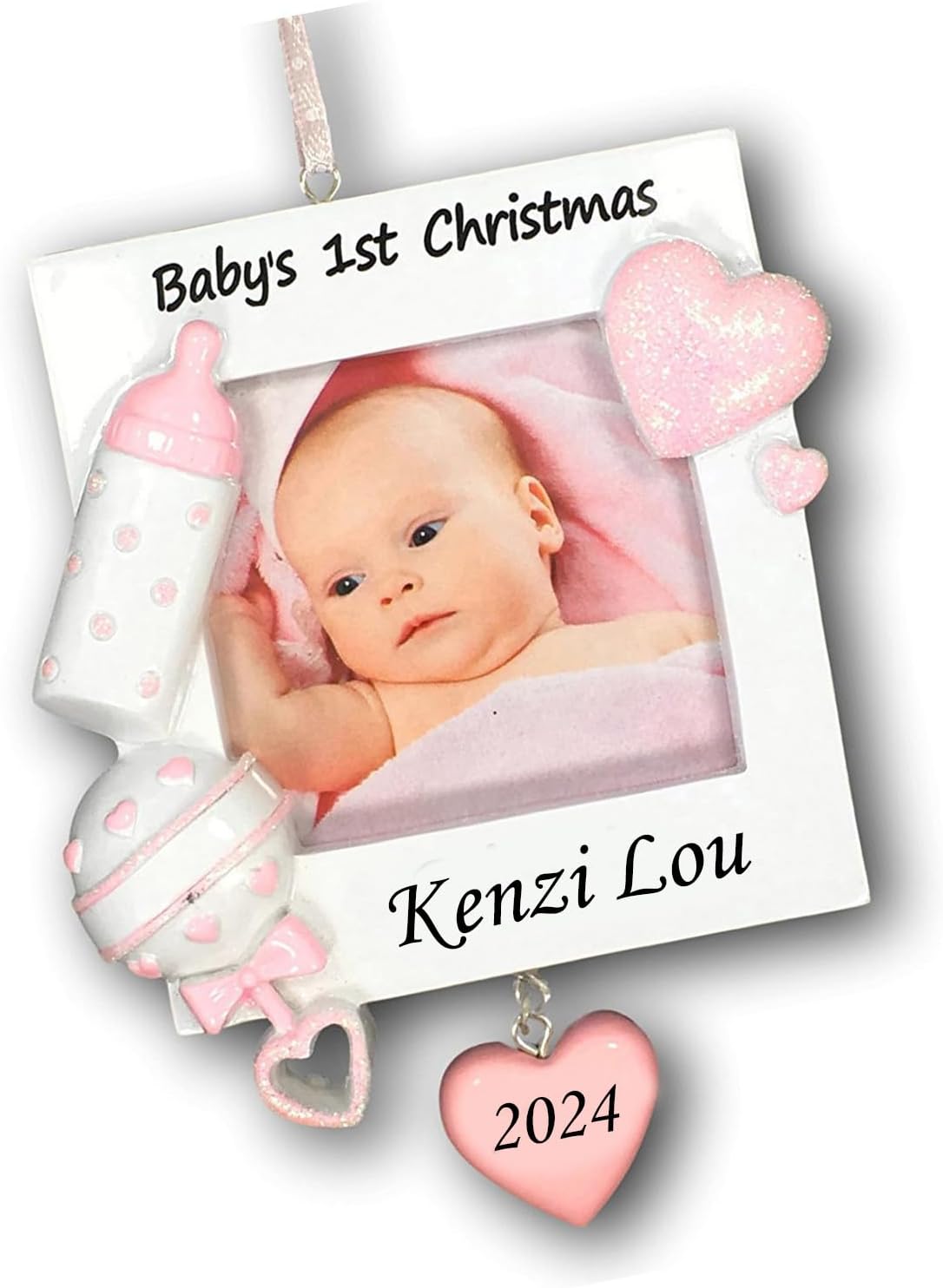 Baby Girl Christmas Ornament with Custom Name and Picture