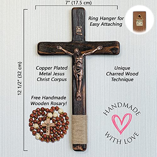 Asterom Rustic 12 Inch Wall Cross Handmade Wooden Crucifix