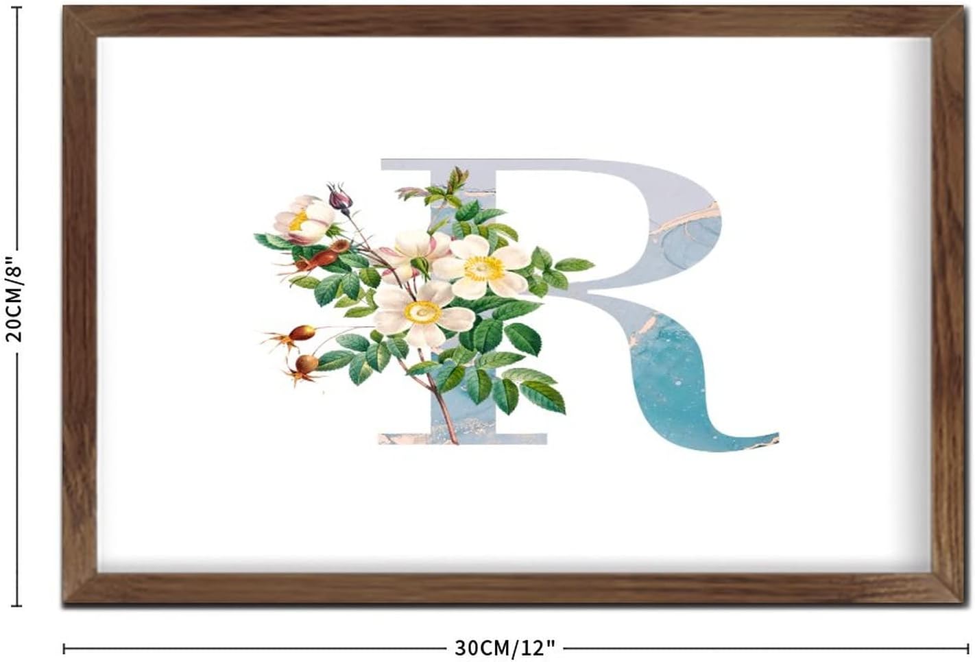 Initial Letter R Monogram Blue Wood Framed Wall Art Sign