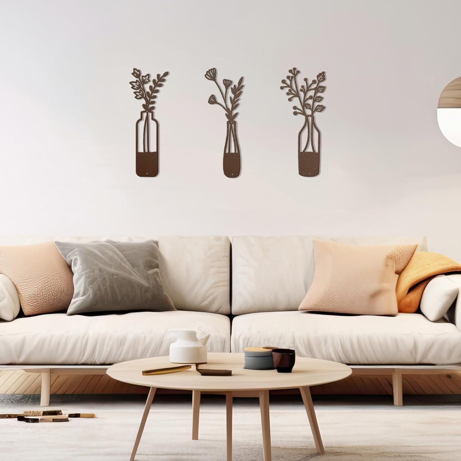 3-Piece Metal Flower Wall Art - Rustic Farmhouse Rust Finish