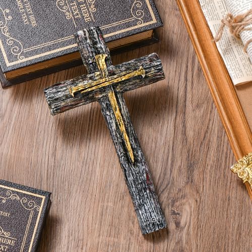 NCPLYGOU Rustic Wall Cross Decor with Golden Nail