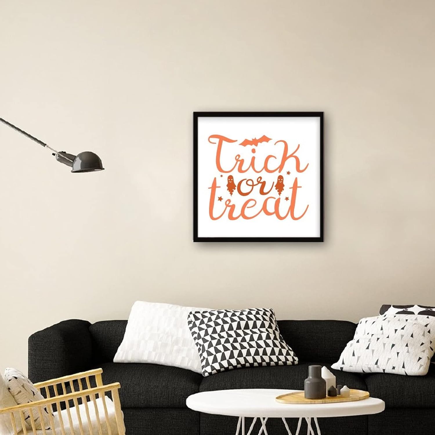 Trick Or Treat Sign Wood Framed 12x12
