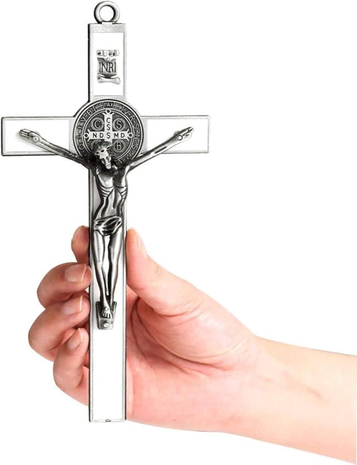VINETEN Silver Enamel Crucifix Wall Cross - 8 Inch Spiritual Art