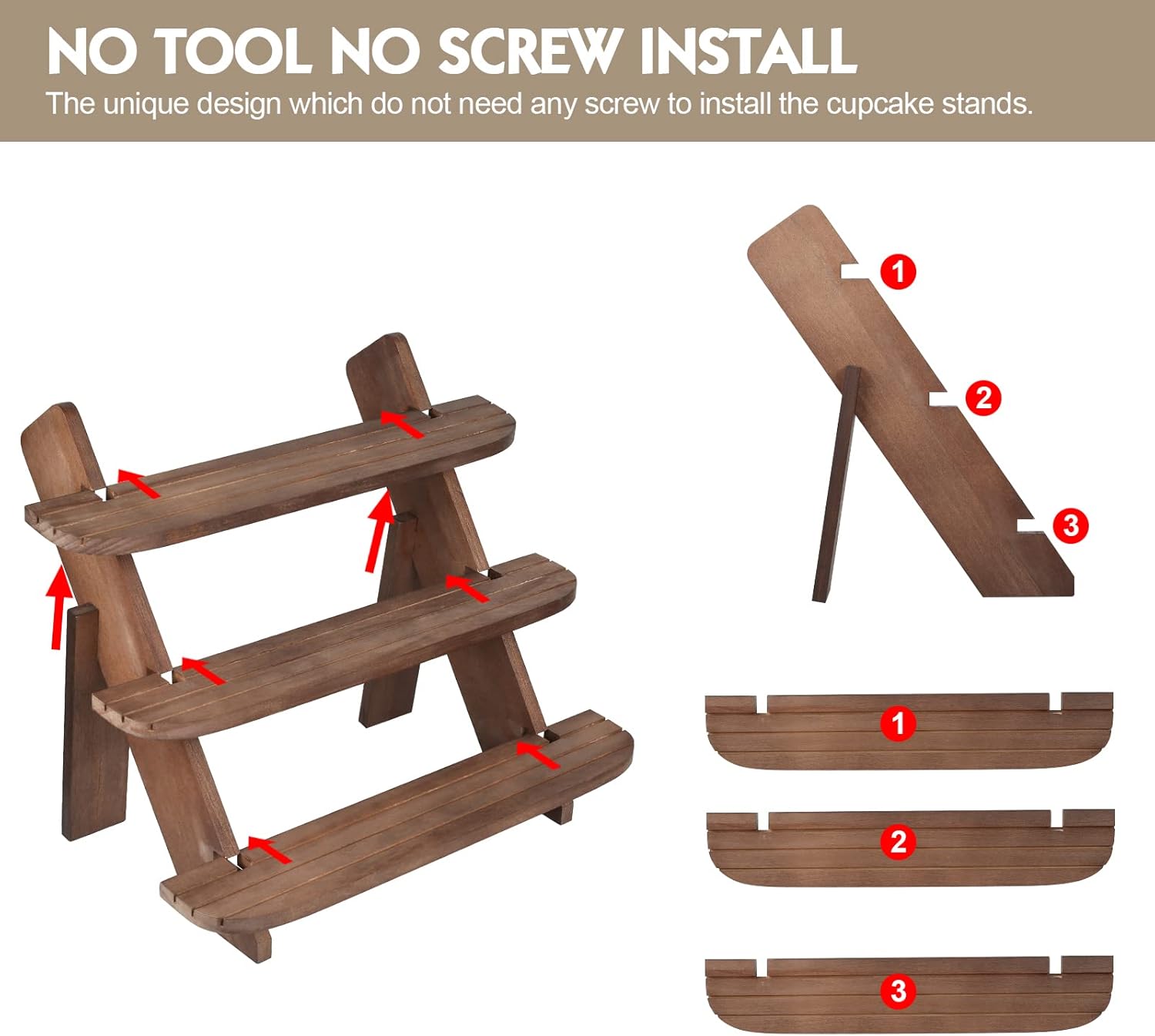 Wooden 3 Tier Display Riser for Earrings Rings