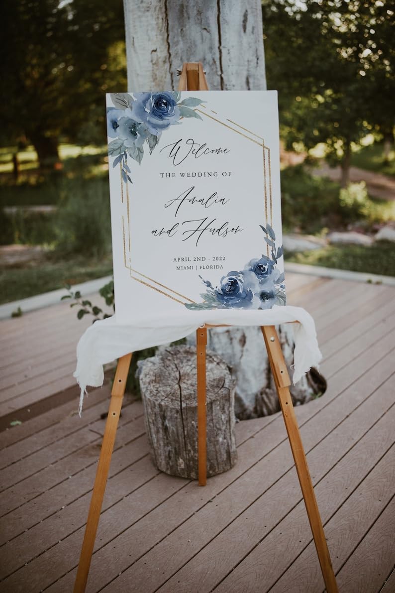 Custom Dusty Blue Floral Wedding Welcome Sign