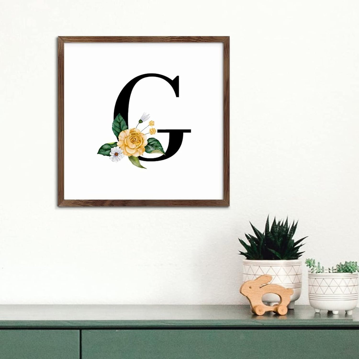 Funny Wood Framed Black Monogram Initial G Sign
