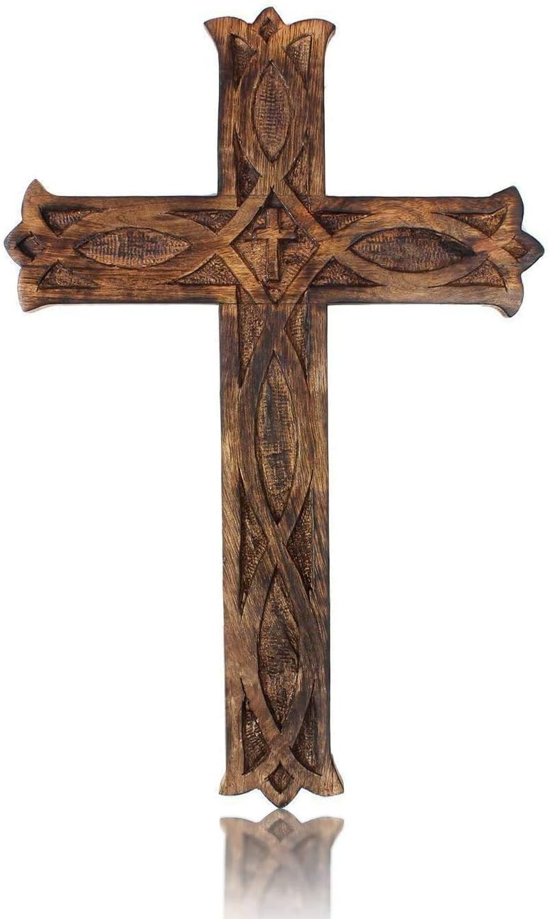 IBLAY Wooden Religious Catholic Wall Cross 18x12 Inches Decor