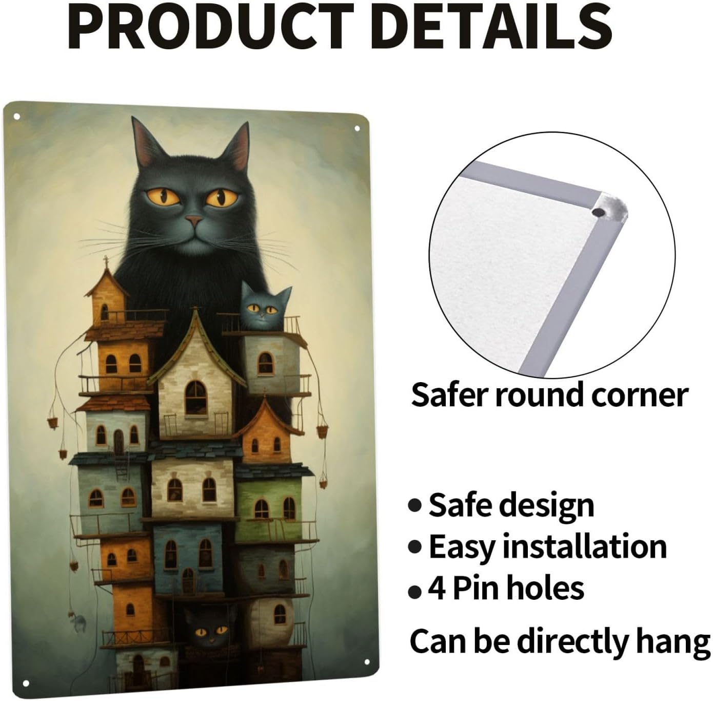Mystic Feline Fortress Metal Wall Art Decor 12x16inch