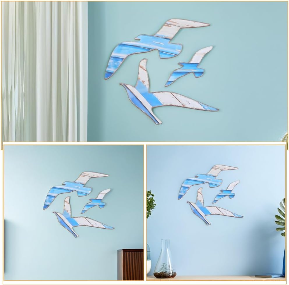 Toyvian 6pcs Wooden Seagull Wall Hanging