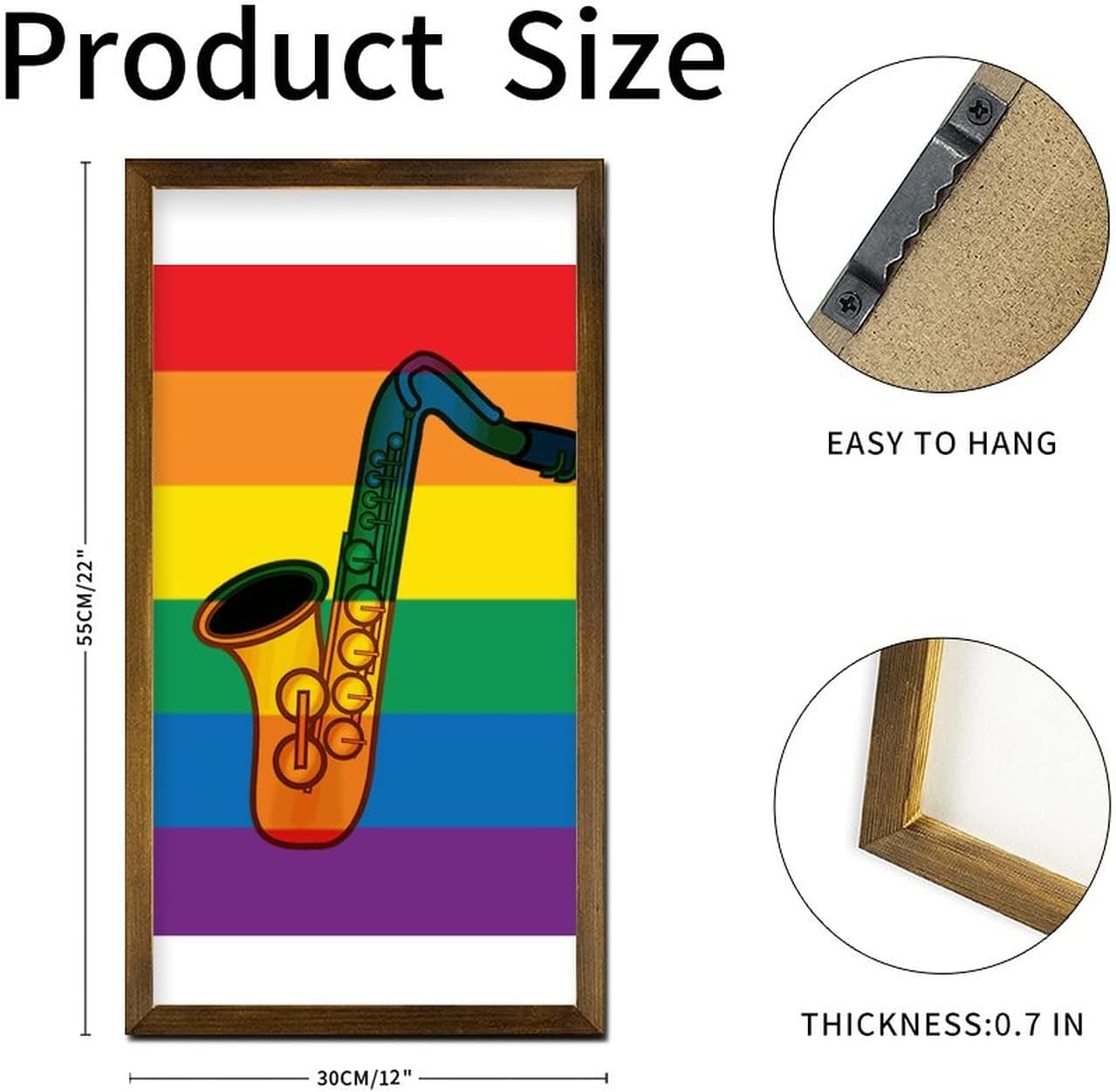 LGBTQ Pride Wood Framed Rainbow Saxophone Wall Art Sign