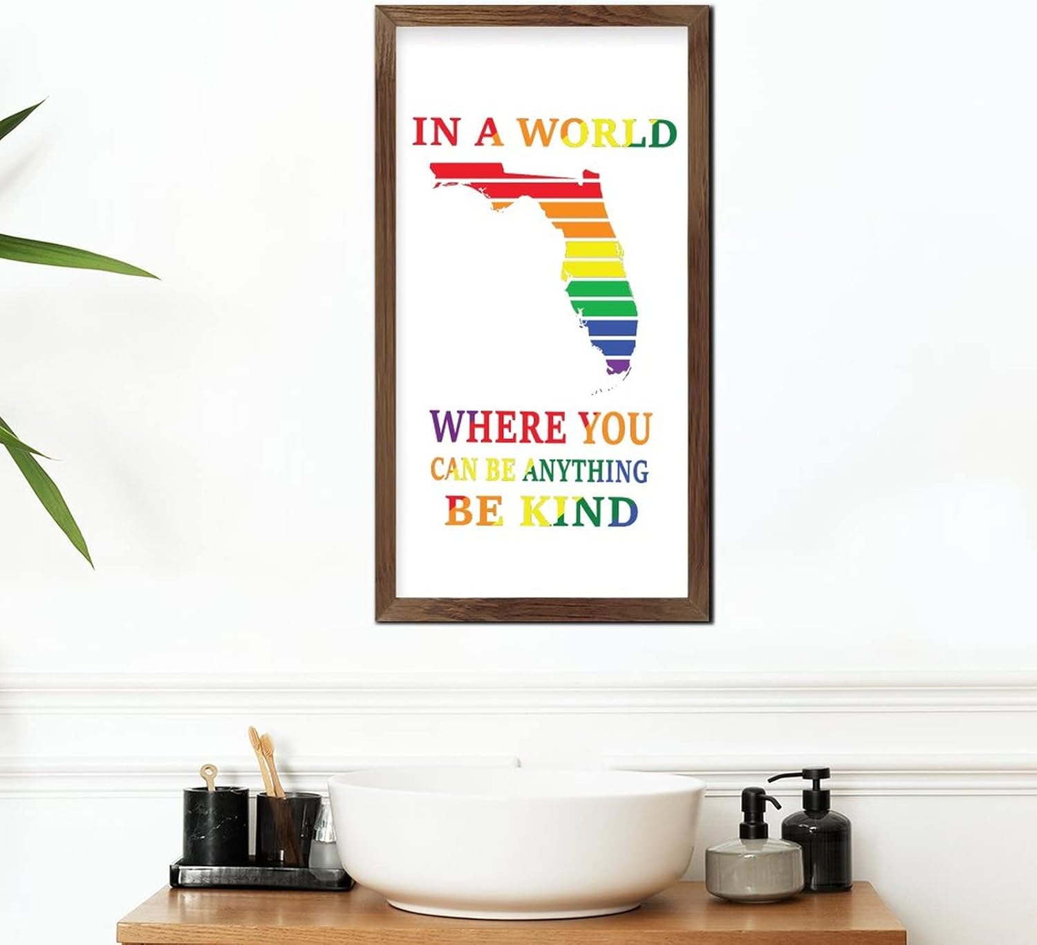 Rainbow Florida Map Wooden Wall Sign Farmhouse LGBTQ Decor