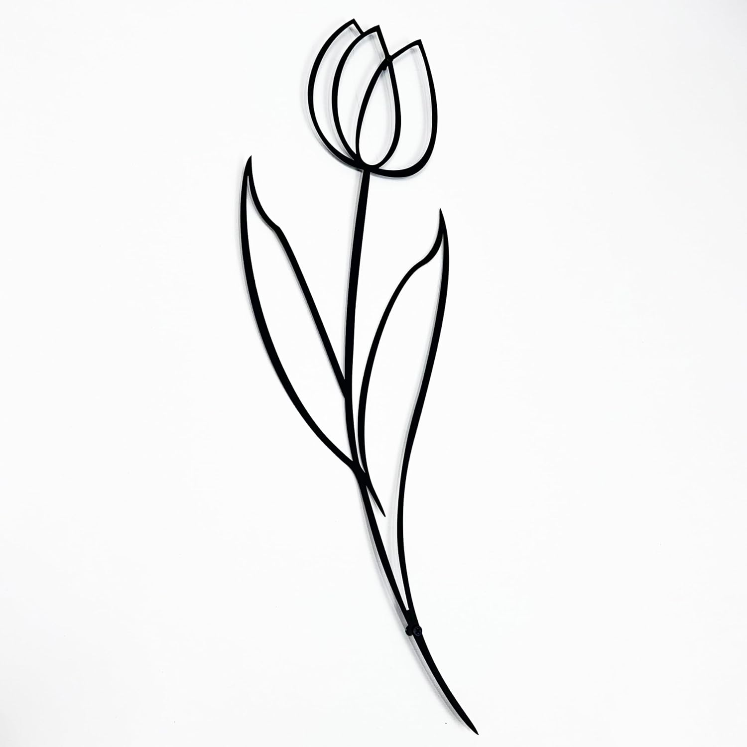 Minimalist Floral Metal Wall Sculpture Modern Tulip Design - 24x8 Inches