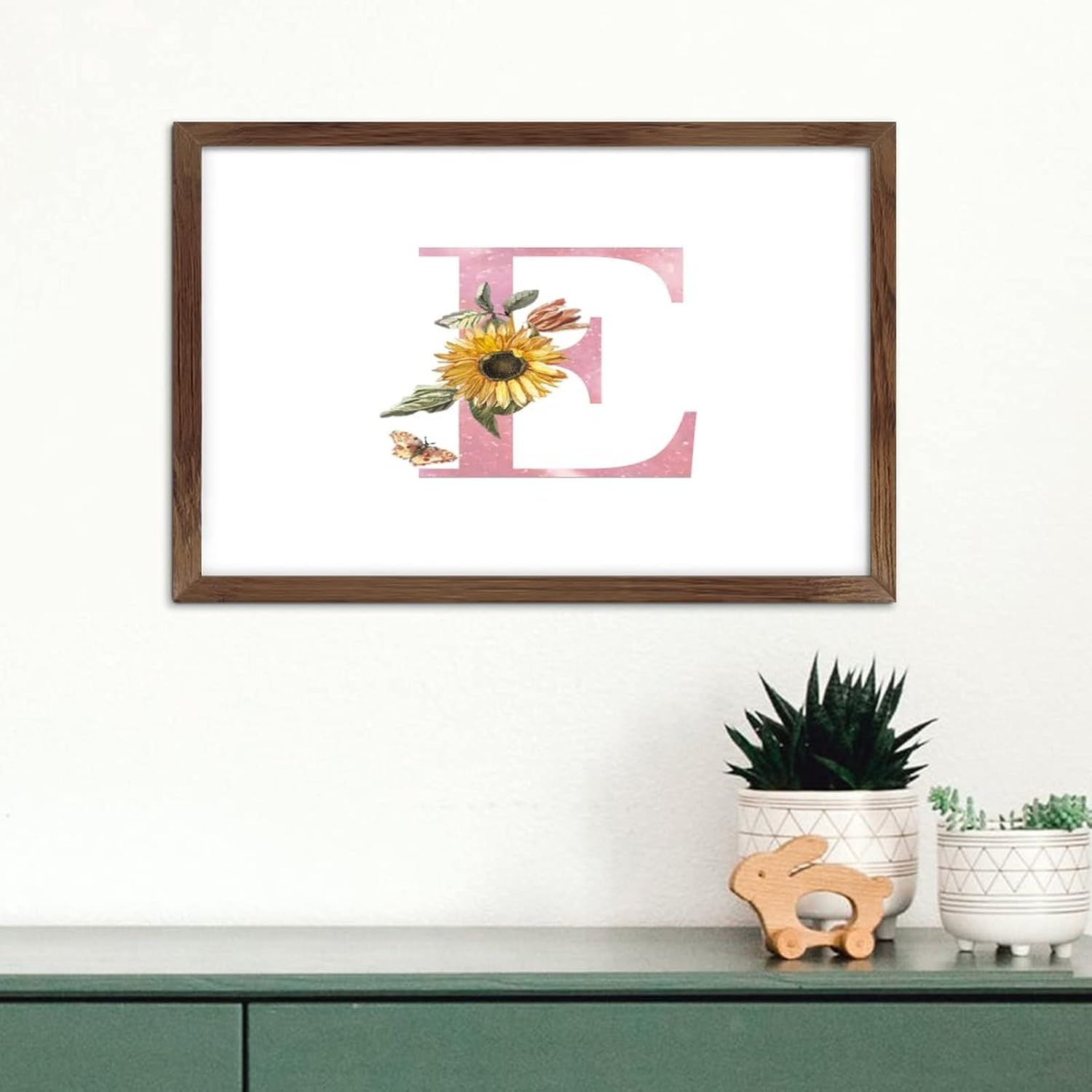 Nintydays Pink Monogram Initial Letter E Wooden Wall Sign