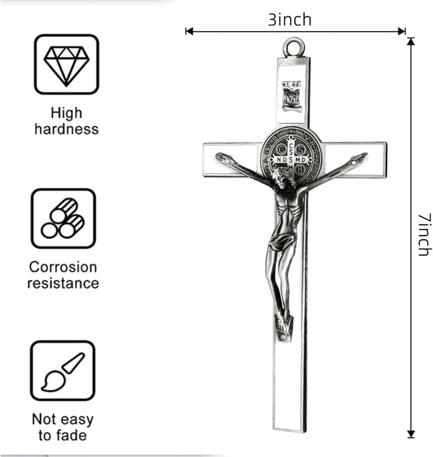 VINETEN Silver Enamel Crucifix Wall Cross - 8 Inch Spiritual Art