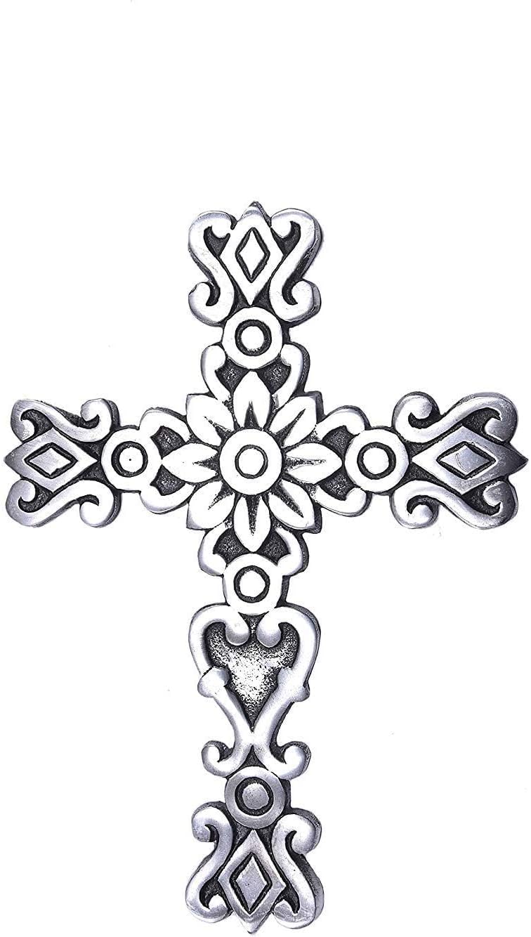 Castleore Wall Hanging Religious Christian Metal Cross - Silver Antique