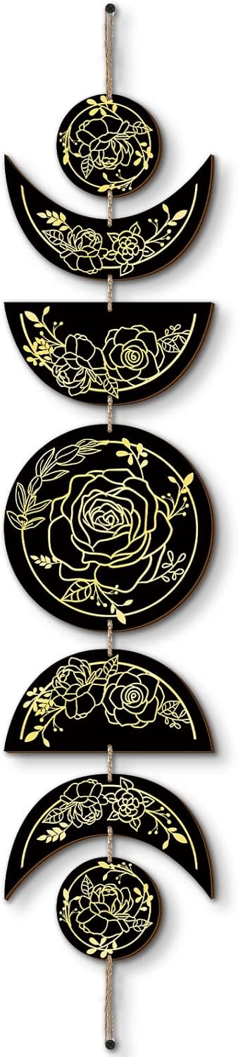 BBTO Boho Wall Art Moon Phases Decor Black Gold