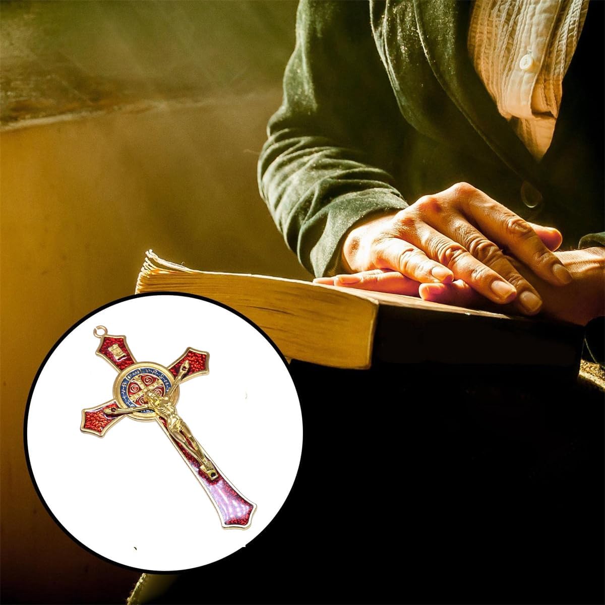 Saint Benedict Red Enamel Wall Cross Protection Decoration