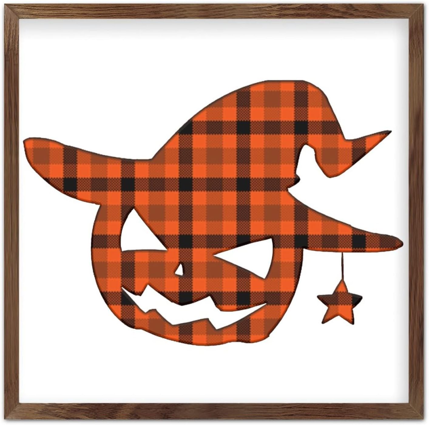 COCOKEN Halloween Pumpkin Yellow Plaid Wall Art Decor