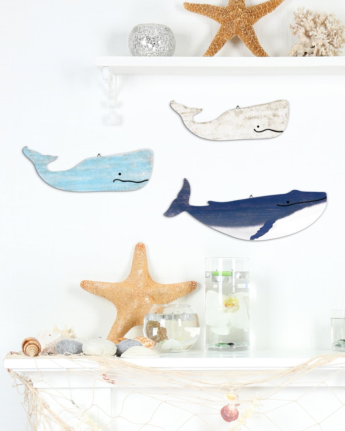 Putuo Decor 3 Piece Blue and White Whale Wall Sculptures