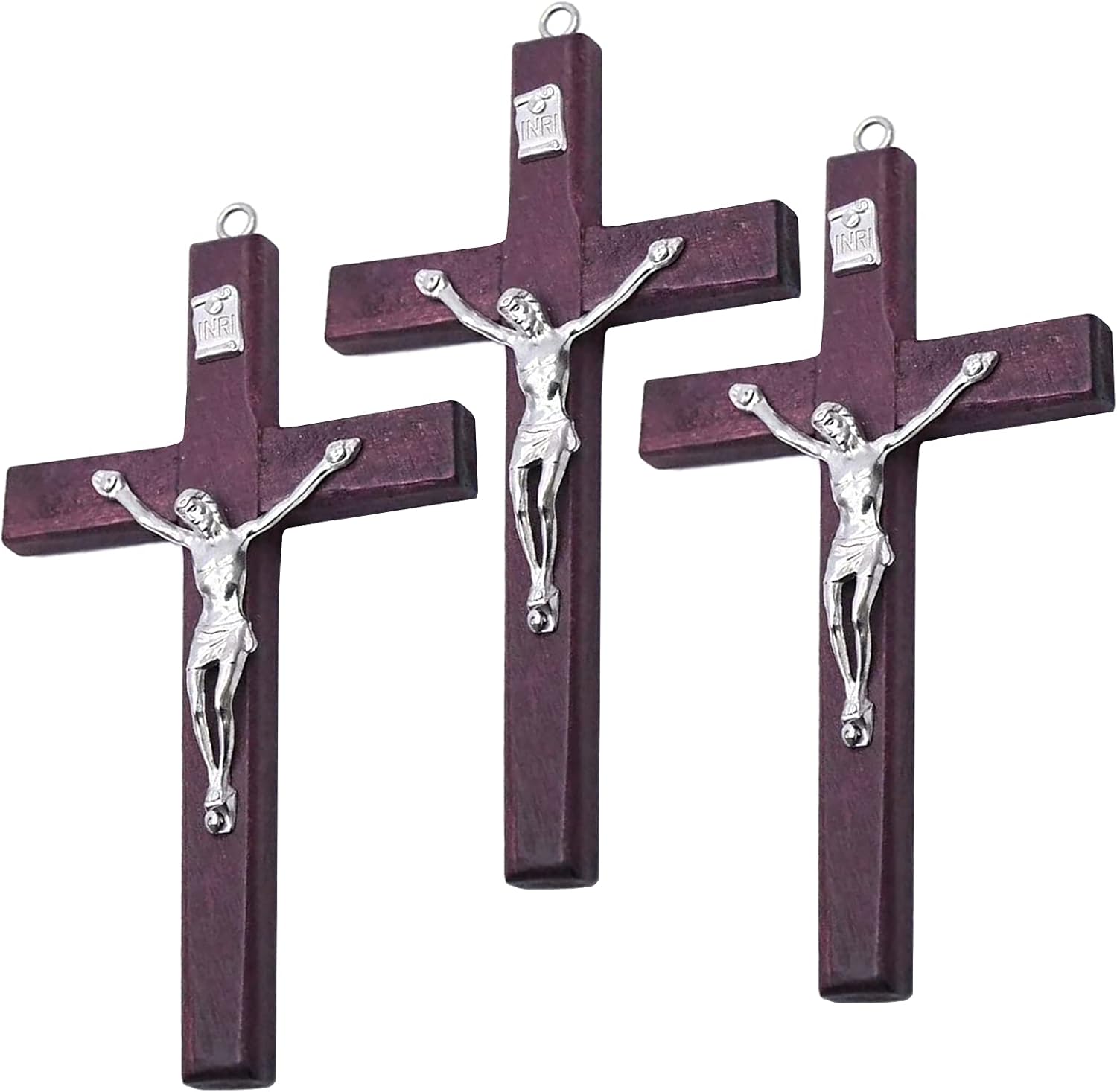 CHENGXIN Catholic Wall Cross 3 Pack Small Wooden Cross with Jesus