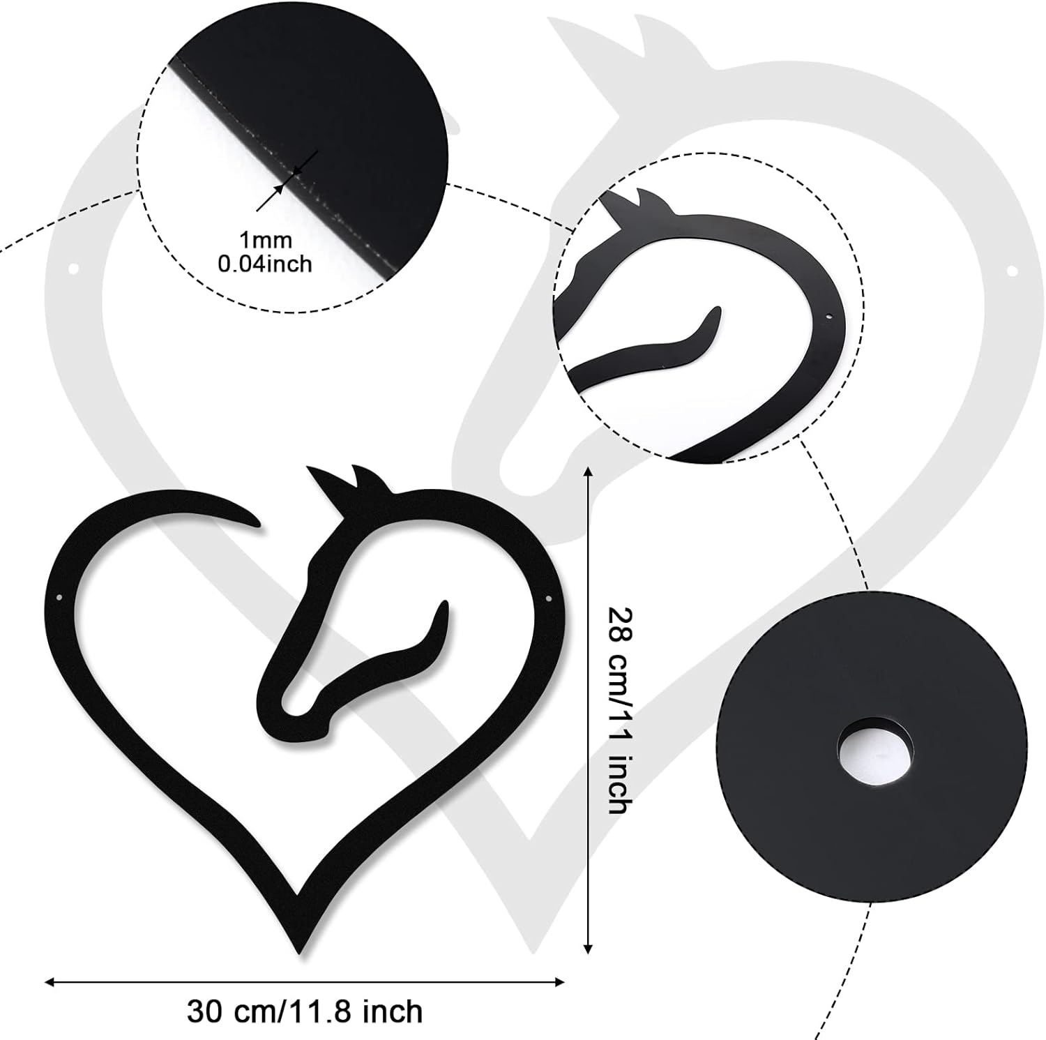 Sturdy Metal Horse Heart Wall Decor Black